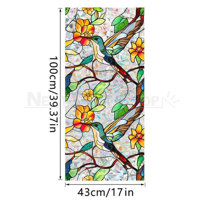 Colorful Hummingbird and Floral Window Film-View 5-Next Deal Shop