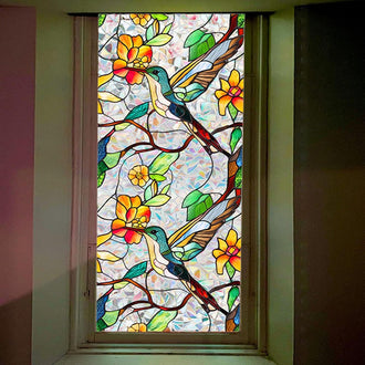 Colorful Hummingbird and Floral Window Film