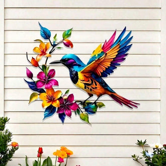 Colorful Metal Hummingbird Wall Decor ‑ 11-Inch, Patio & Indoor Wall Art Decor