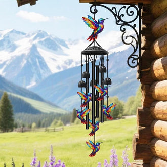 Colorful Metal Hummingbird Wind Chime ‑ Porch & Patio Hanging Decor