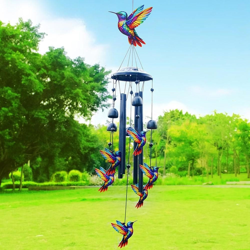 Colorful Metal Hummingbird Wind Chime  -  Porch & Patio Hanging Decor