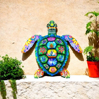 Colorful Metal Sea Turtle Garden Decor - 11.8-Inch, Coastal Beach Theme Yard Art for Lawn & Patio