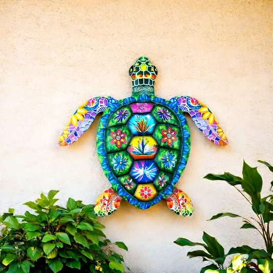 Colorful Metal Sea Turtle Garden Decor - 11.8-Inch, Coastal Beach Theme Yard Art for Lawn & Patio