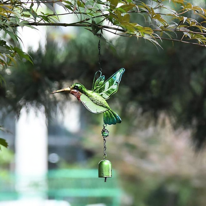 Colorful Stained Glass & Iron Hummingbird Decorative Wind Chime - Home Yard Porch Patio Outdoor Decor Ornament