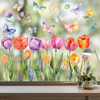 Colorful Tulip & Butterfly Window Clings
