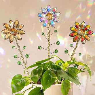 Crystal Sunflower Suncatcher Plant Stake, Set of 3, Flower Bed & Planter Decor