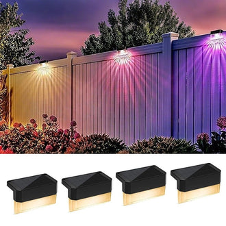 Dazzling Solar Powered 2‑Mode LED Fence Light - 4 Pack, Waterproof Outdoor Patio Wall Garden Lighting