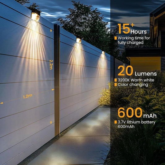 Dazzling Solar Powered 2 Mode LED Fence Light - 4 Pack, Waterproof Outdoor Patio Wall Garden Lighting