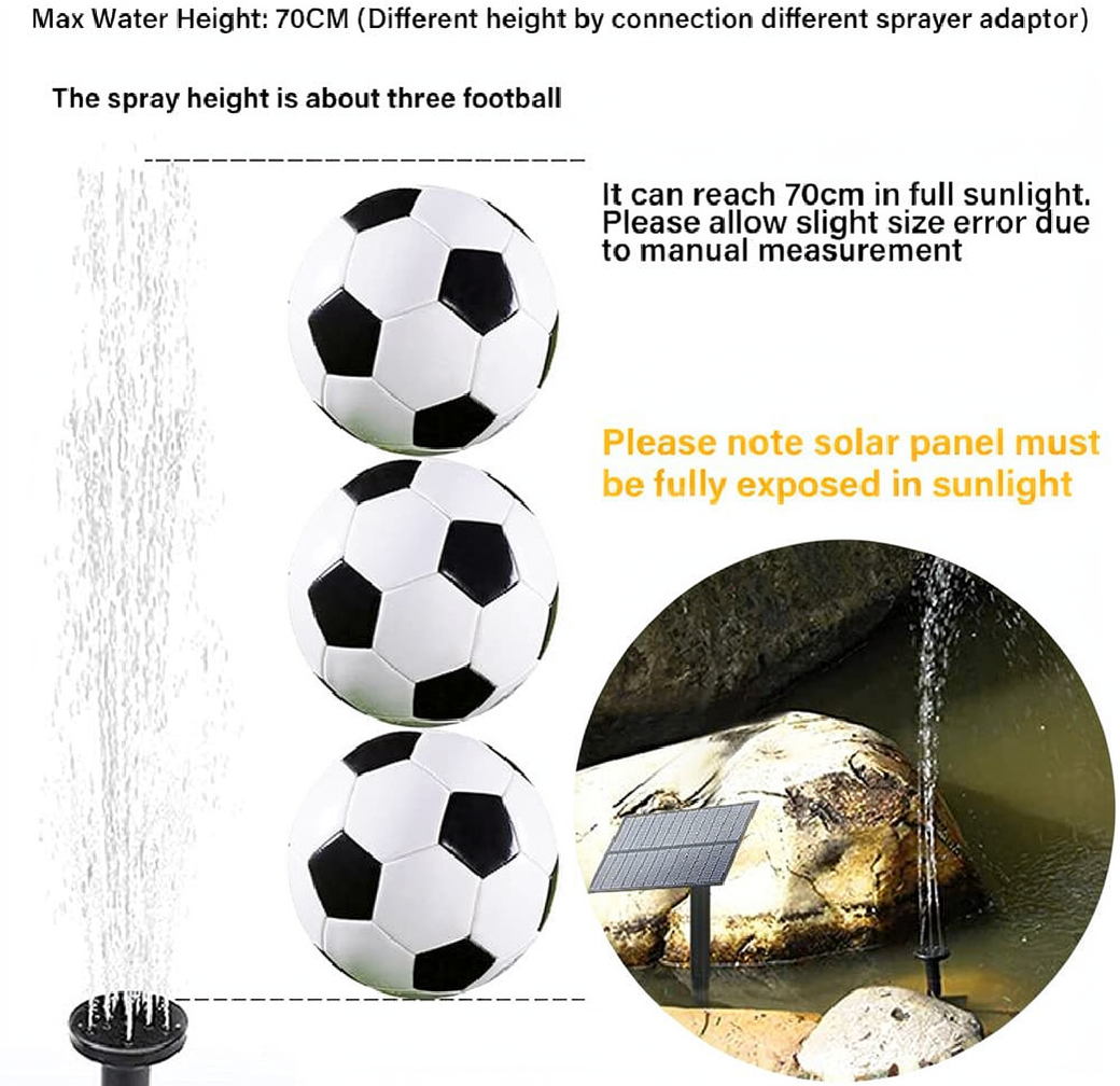 Detachable Solar Powered Outdoor Fountain Pump - Garden Pond Birdbath Backyard Landscape Water Feature Decor