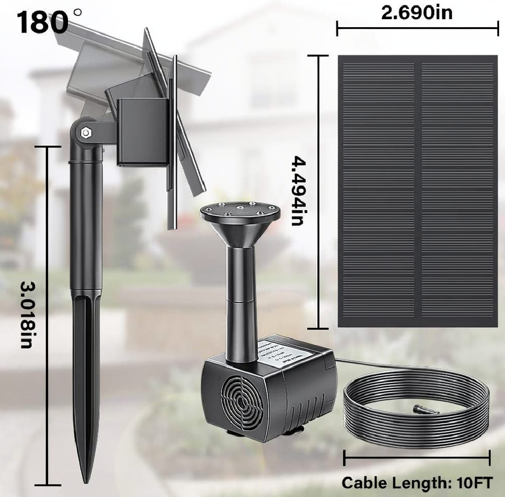 Detachable Solar Powered Outdoor Fountain Pump - Garden Pond Birdbath Backyard Landscape Water Feature Decor