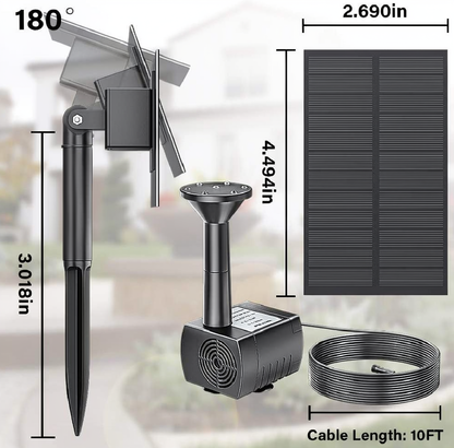 Detachable Solar Powered Outdoor Fountain Pump - Garden Pond Birdbath Backyard Landscape Water Feature Decor