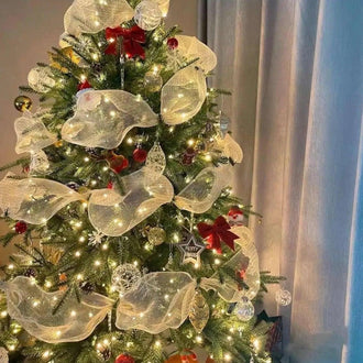 Elegant Christmas Mesh Tree Ribbon ‑ 30 Ft, Festive Holiday Wreath & Tree Decor