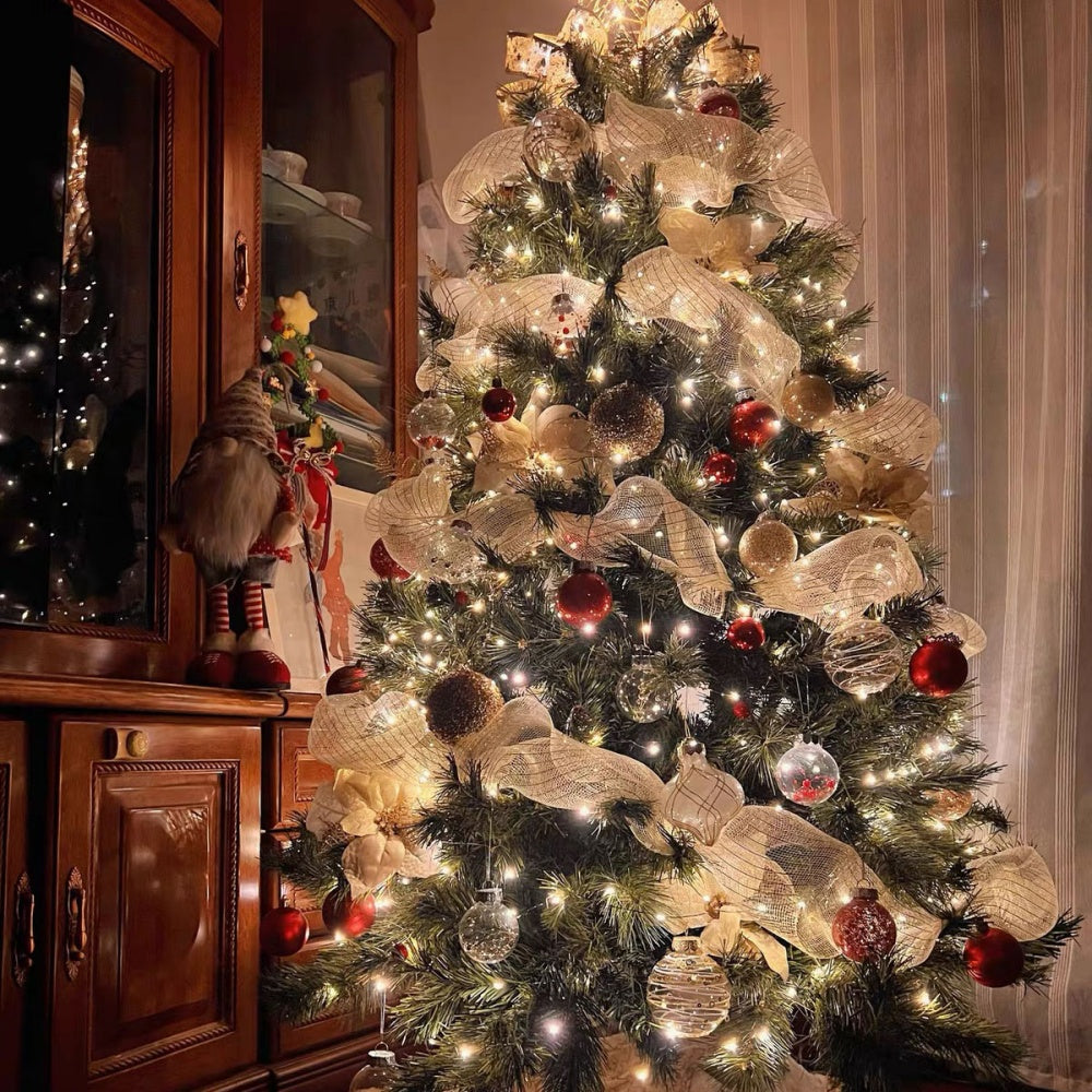 Elegant Christmas Mesh Tree Ribbon  -  30 Ft, Festive Holiday Wreath & Tree Decor