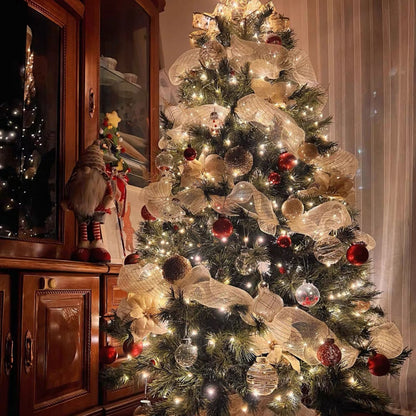 Elegant Christmas Mesh Tree Ribbon  -  30 Ft, Festive Holiday Wreath & Tree Decor