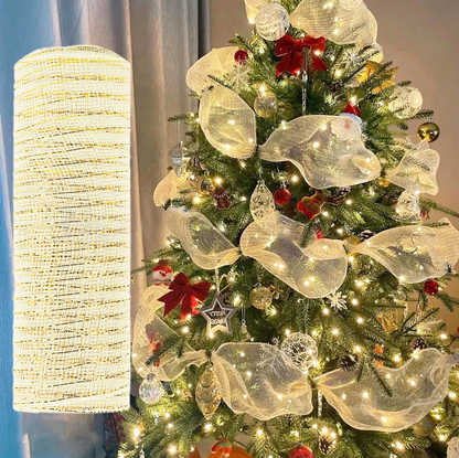 Elegant Christmas Mesh Tree Ribbon  -  30 Ft, Festive Holiday Wreath & Tree Decor