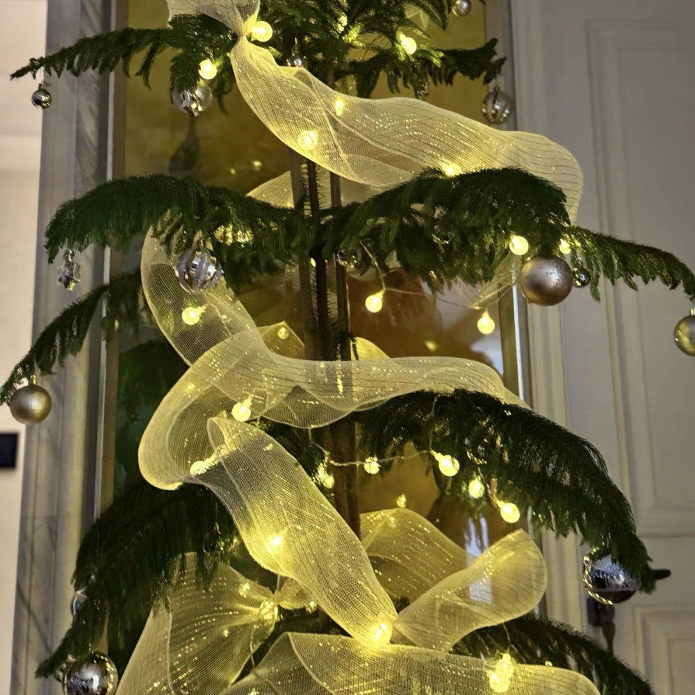 Elegant Christmas Mesh Tree Ribbon  -  30 Ft, Festive Holiday Wreath & Tree Decor