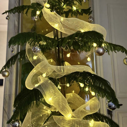 Elegant Christmas Mesh Tree Ribbon  -  30 Ft, Festive Holiday Wreath & Tree Decor