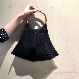 Elegant Pleated Handbag with Bamboo Handle