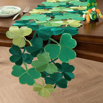 Embroidered Irish‑Clover Table Runner ‑ 15×34‑Inch, St.Patrick’s Day Dining Table Decor
