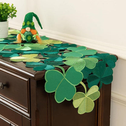 Embroidered Irish Clover Table Runner - 15×34 Inch, St.Patrick’s Day Novelty Dining Table Decor
