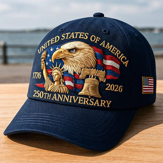 Embroidered USA 250th Anniversary Baseball Hat  -  Patriotic Holiday Wear Accessory