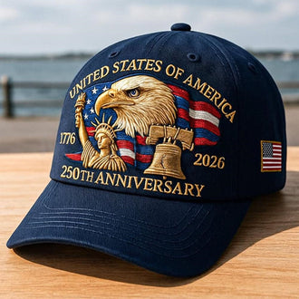Embroidered USA‑250th‑Anniversary Baseball Hat ‑ Patriotic Holiday Wear Accessory