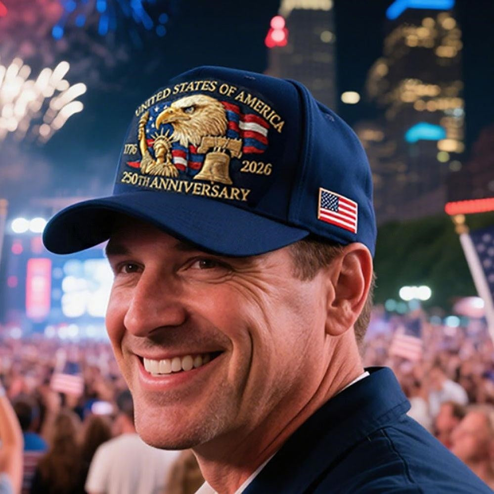Embroidered USA 250th Anniversary Baseball Hat  -  Patriotic Holiday Wear Accessory