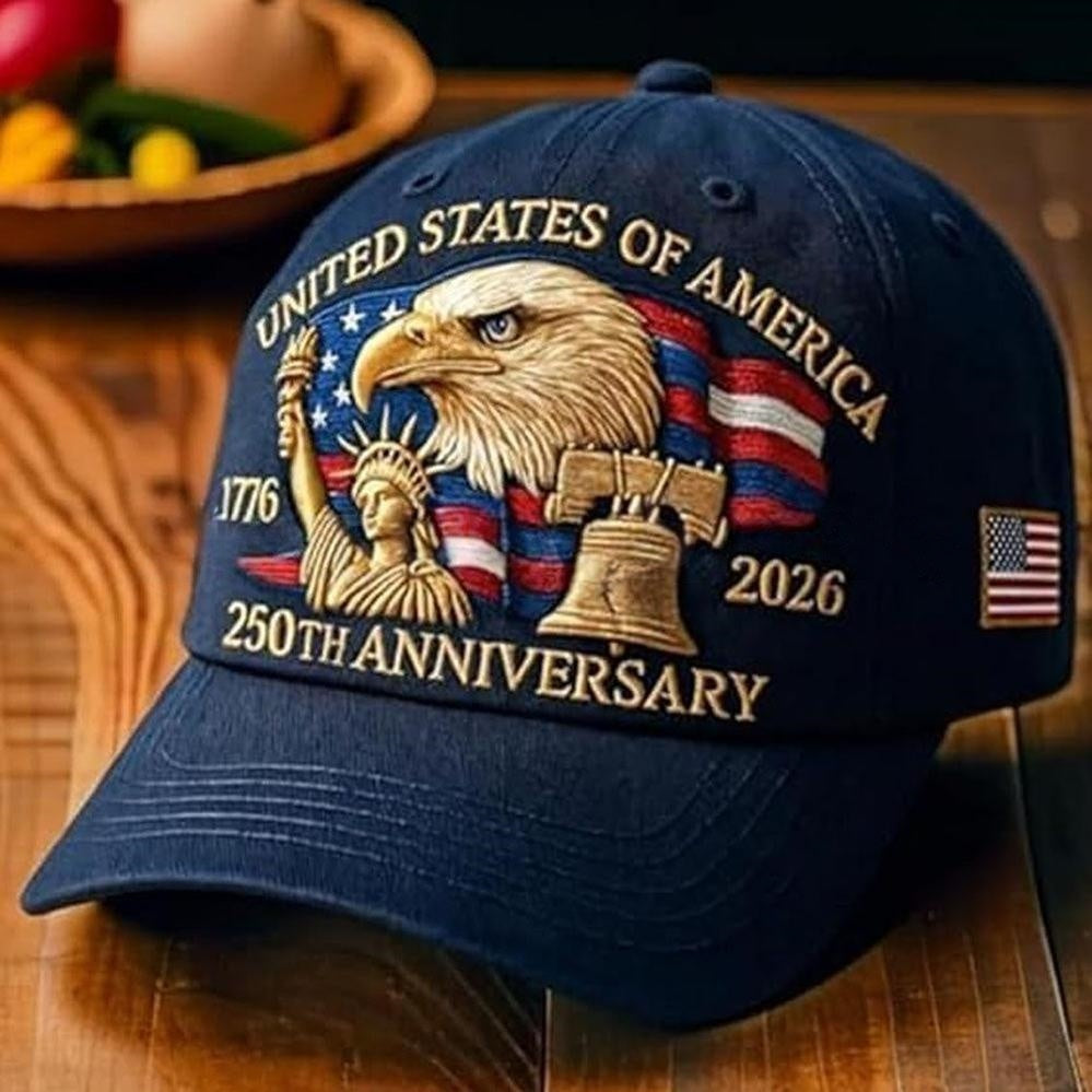 Embroidered USA 250th Anniversary Baseball Hat  -  Patriotic Holiday Wear Accessory
