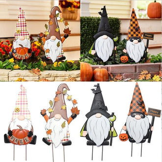 Fall Garden Gnome Metal Yard Stake
