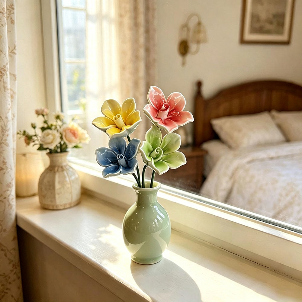 Farmhouse Botanical Ceramic Flower Garden Stakes - Set of 4 (1.57-Inch), Plant Pot & Lawn Decor-View 2-Next Deal Shop