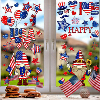 Festive 4th‑of‑July Patriotic Gnome Window Cling ‑ Window Holiday Decor