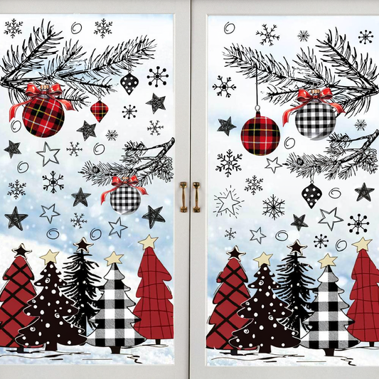 Festive Christmas Tree Window Cling Set - Home Glass Door Window Xmas Holiday Party Festival Decor
