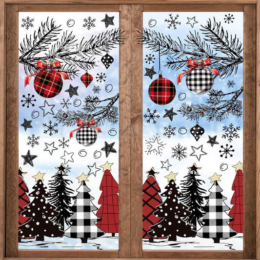 Festive Christmas Tree Window Cling Set - Home Glass Door Window Xmas Holiday Party Festival Decor