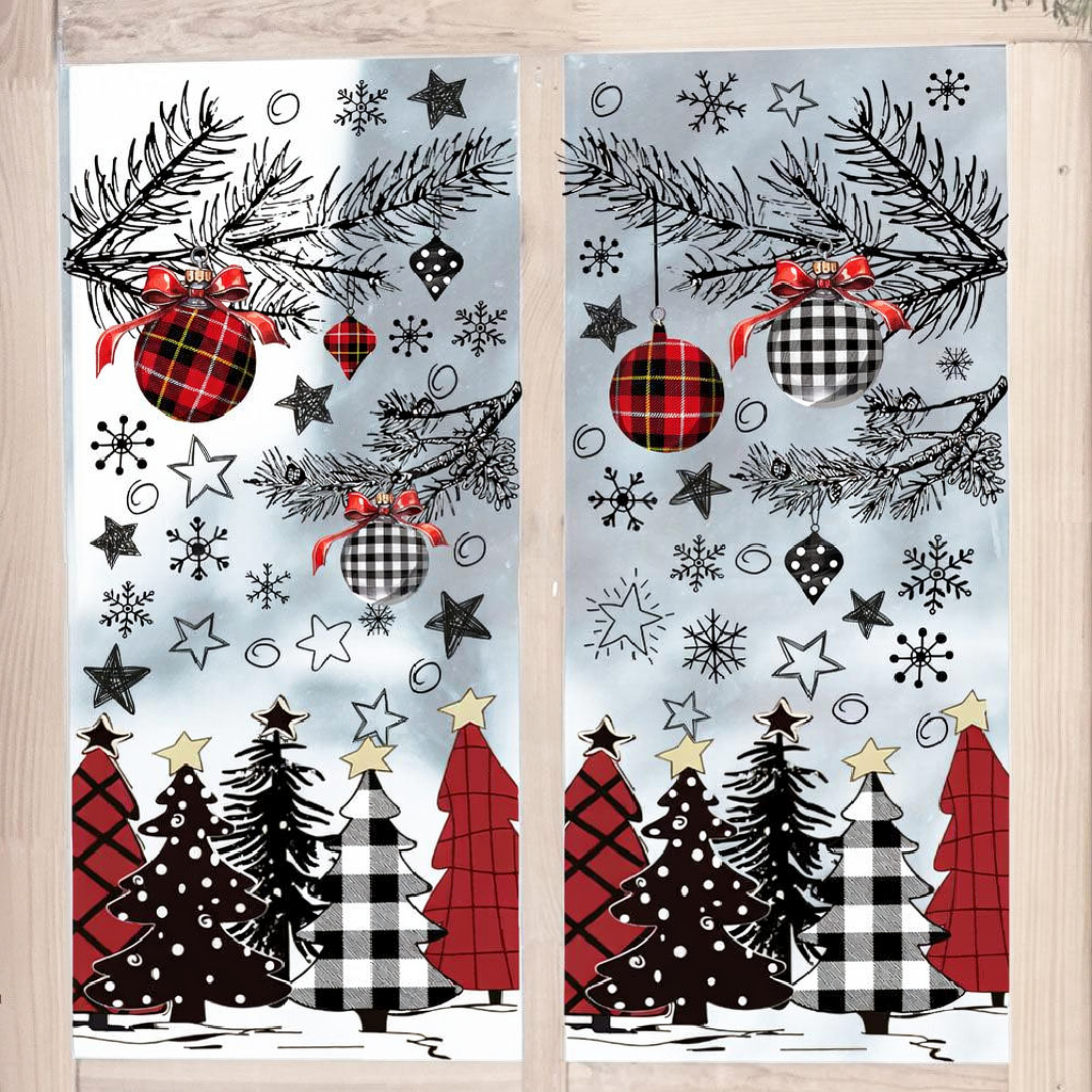 Festive Christmas Tree Window Cling Set - Home Glass Door Window Xmas Holiday Party Festival Decor