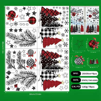 Festive Christmas Tree Window Cling Set - Home Glass Door Window Xmas Holiday Party Festival Decor