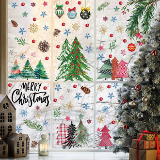 Festive Christmas Tree Window Clings Set