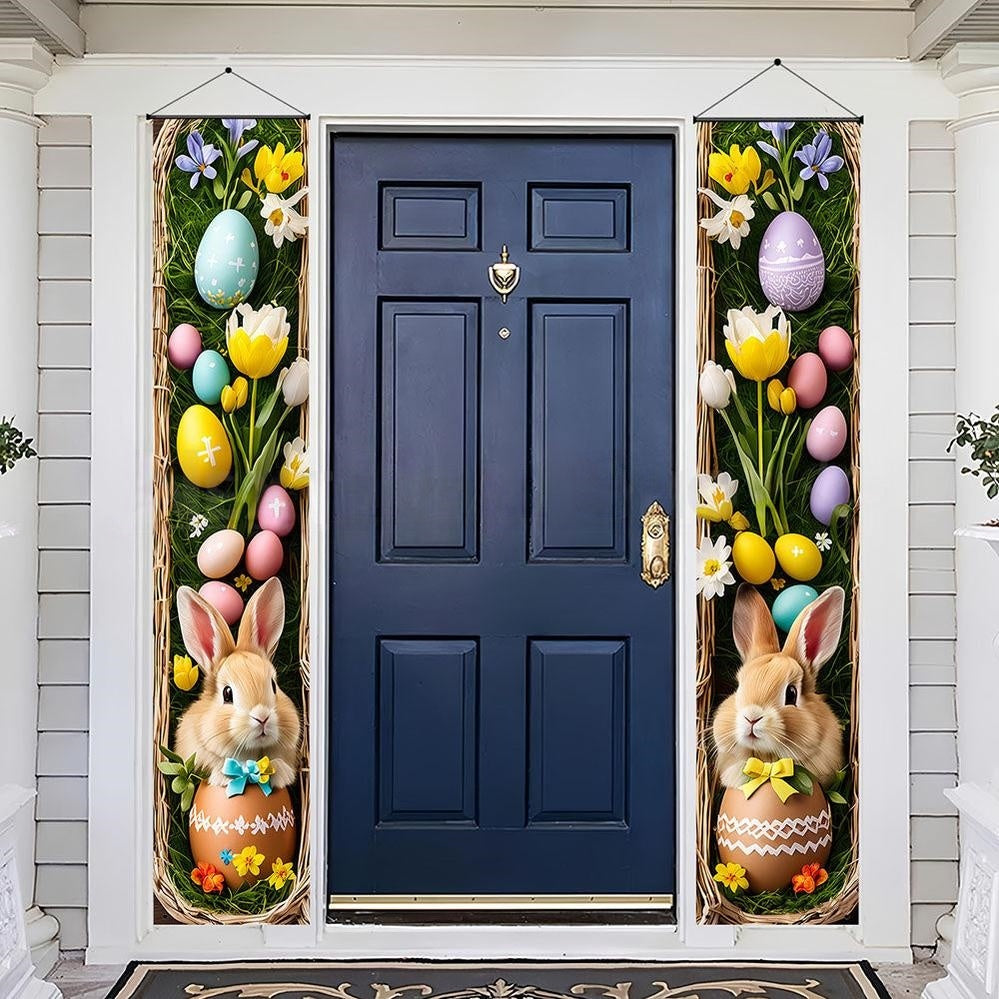 Festive Easter Bunny Themed Door Banner Set  -  Front Door Spring Holiday Decor