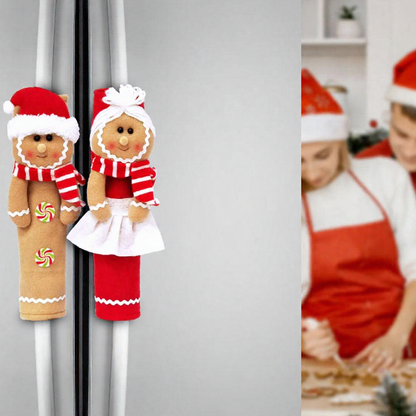 Festive Gingerbread Refrigerator Door Handle Covers - Set of 2, Christmas Kitchen Holiday Decor