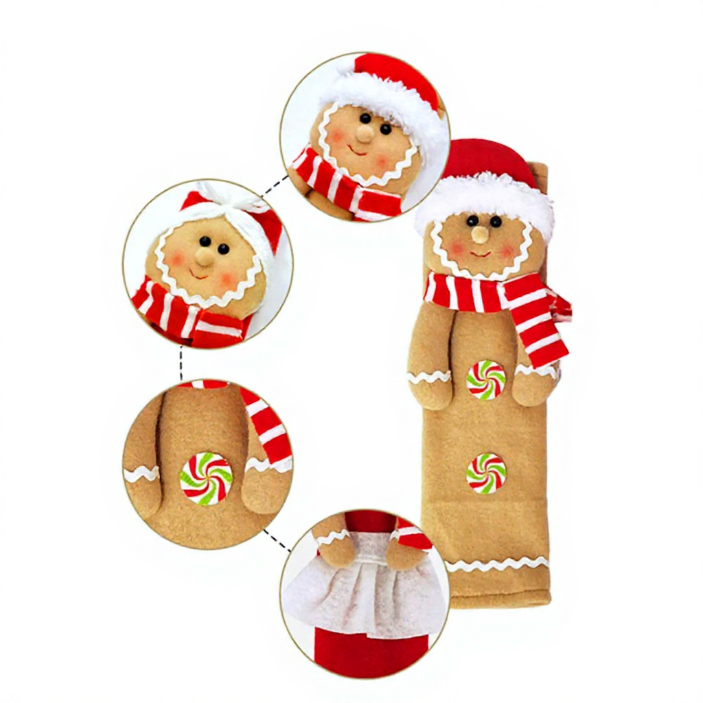 Festive Gingerbread Refrigerator Door Handle Covers - Set of 2, Christmas Kitchen Holiday Decor