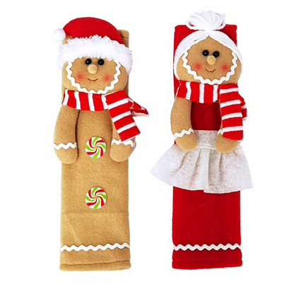 Festive Gingerbread Refrigerator Door Handle Covers - Set of 2, Christmas Kitchen Holiday Decor