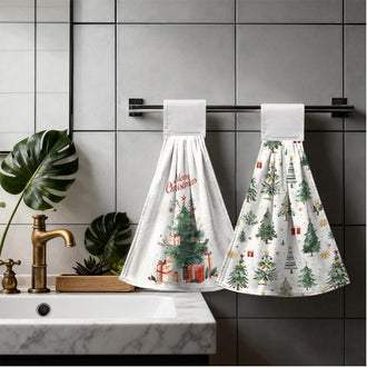Festive Holiday‑Print Christmas Kitchen Hand Towels ‑ Set of 2, Kitchen Holiday Decor