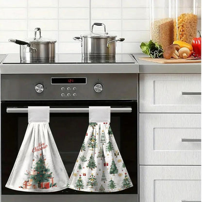 Festive Holiday Print Christmas Kitchen Hand Towels  -  Set of 2, Kitchen Holiday Decor