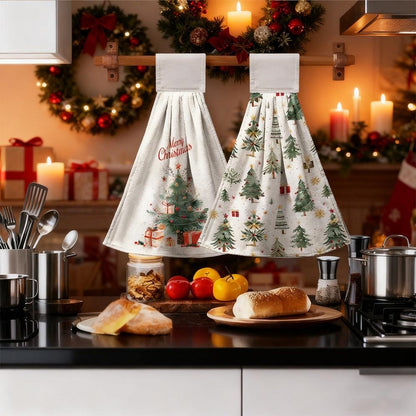 Festive Holiday Print Christmas Kitchen Hand Towels  -  Set of 2, Kitchen Holiday Decor