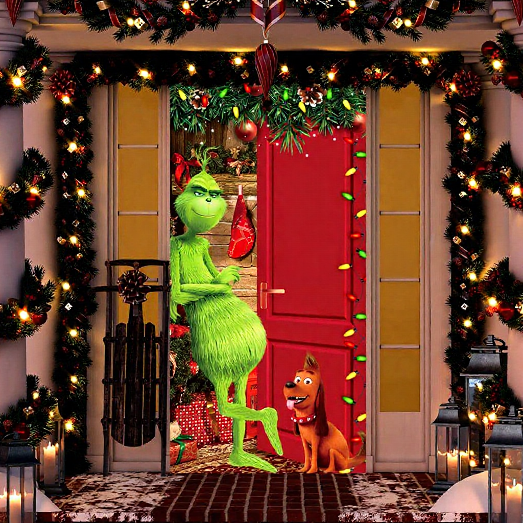 Festive Holiday Themed Door Covers - Seasonal Entryway Party Home Decor Accessory