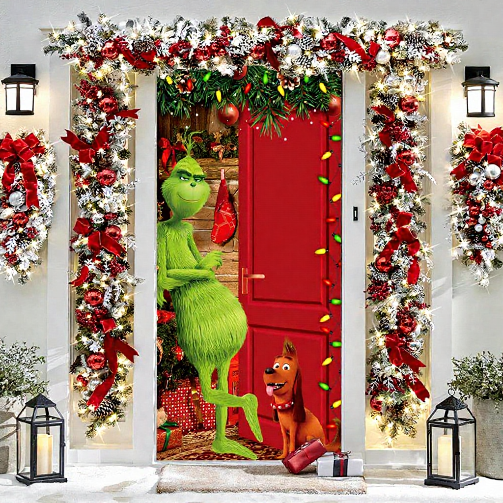 Festive Holiday Themed Door Covers - Seasonal Entryway Party Home Decor Accessory
