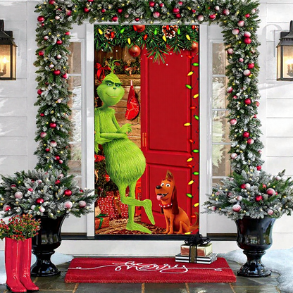 Festive Holiday Themed Door Covers - Seasonal Entryway Party Home Decor Accessory