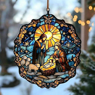 Festive Nativity Scene Hanging Decor ‑ 3.9-Inch, Xmas Holiday Decor