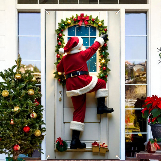 Festive Santa Claus Door Cover - Christmas Front Door Holiday Decor
