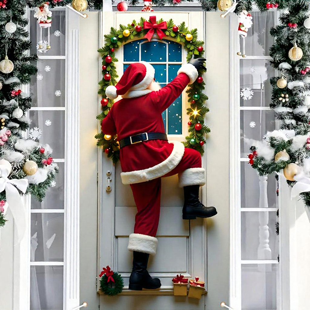 Festive Santa Claus Door Cover - Christmas Front Door Holiday Decor