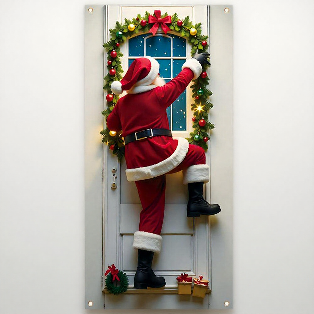 Festive Santa Claus Door Cover - Christmas Front Door Holiday Decor